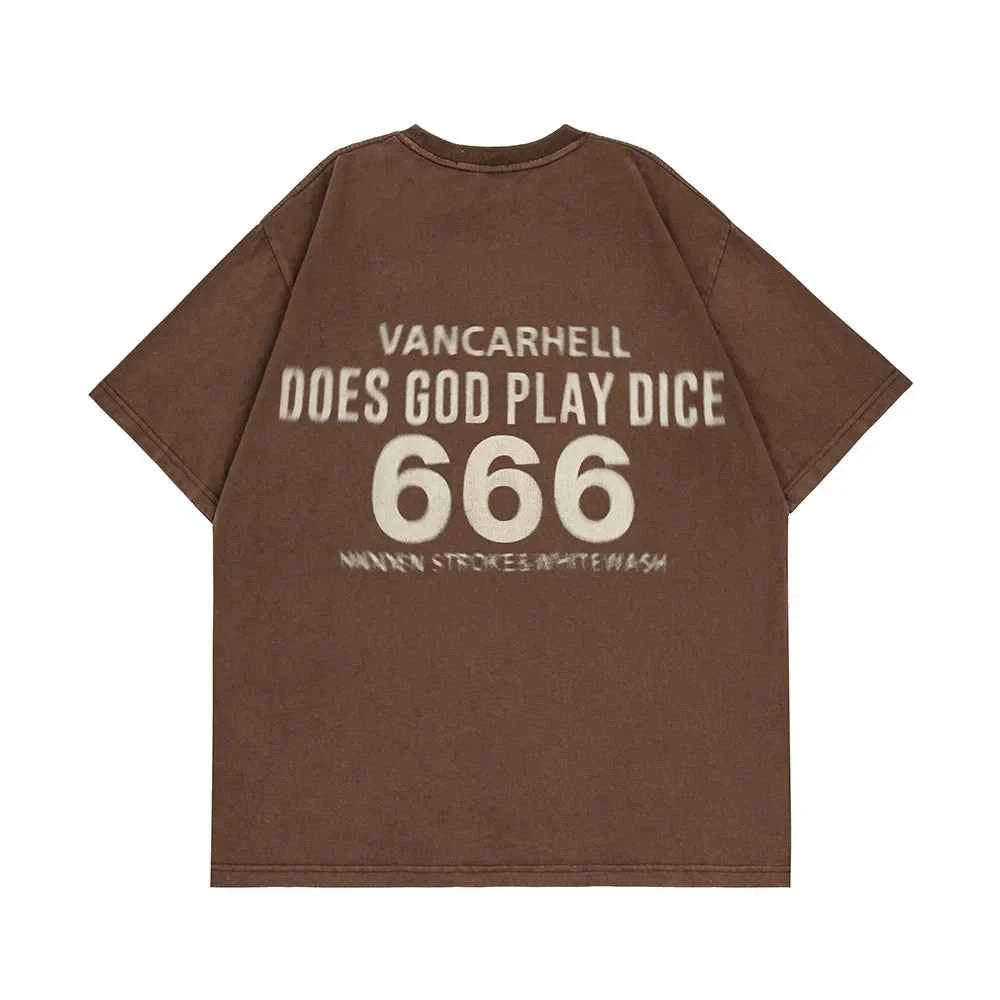 Y2K Distressed Dice Print Casual Short Sleeve T-Shirt
