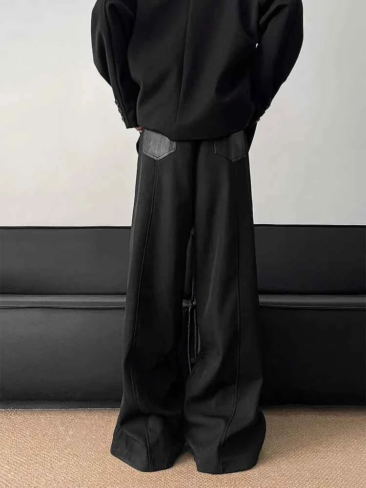Men's Modern Patchwork Wide Leg Leather Pants