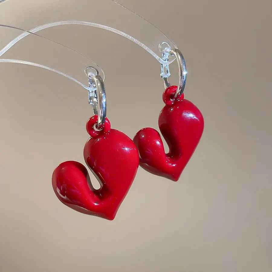 Handmade Vintage Wine Red Heart Earrings