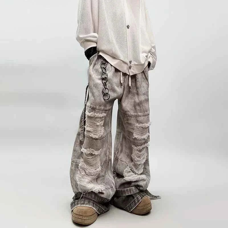 Modern Worn-Out Design Loose Wide Leg Jeans