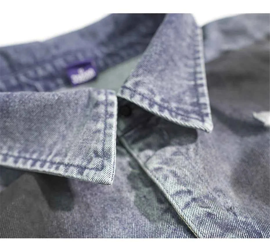 Vintage Camouflage Splicing Denim Shirt