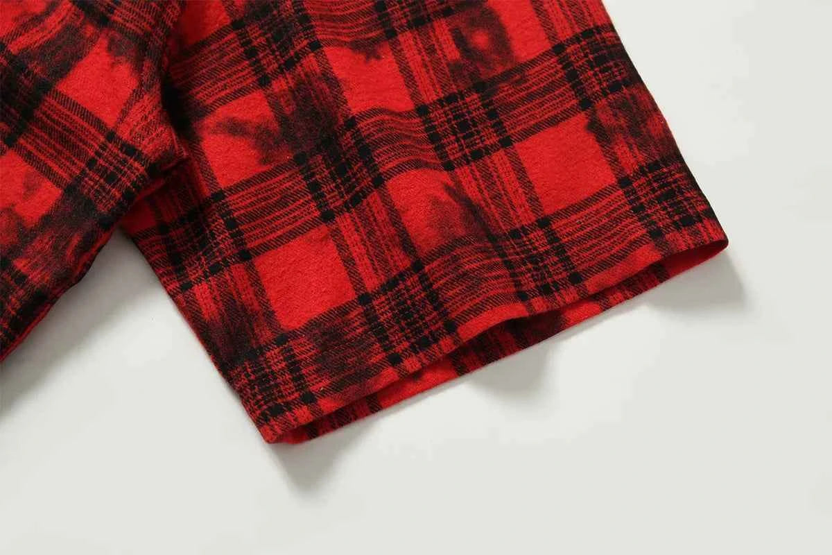 Durable Gothing Plaid Short Sleeve Red Casual Shirt