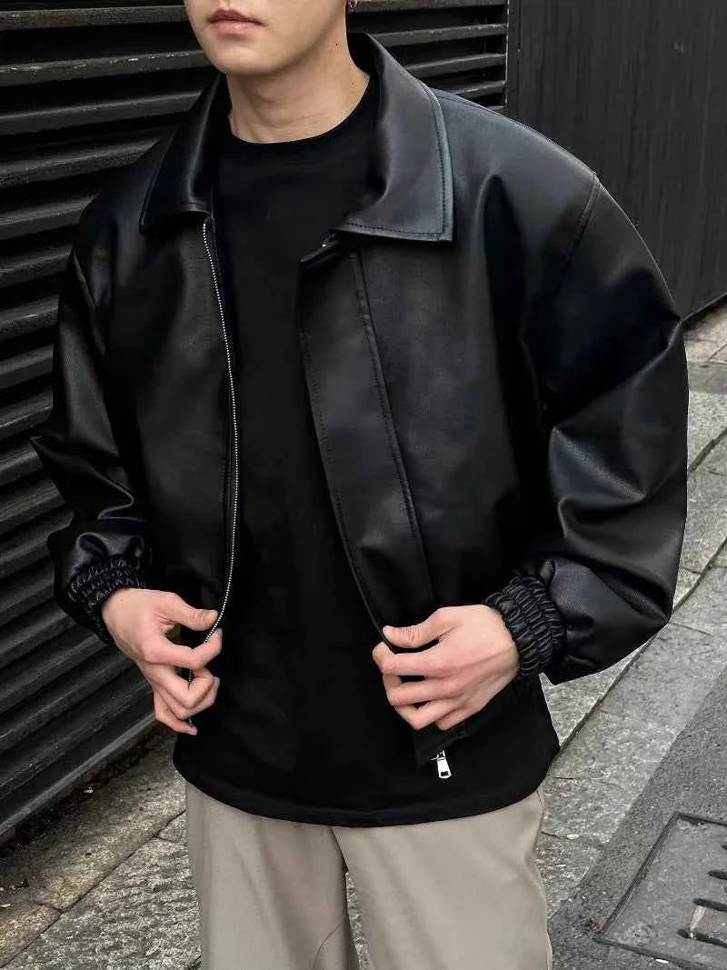 Trendy Loose Zipper PU Leather Motorcycle Jacket