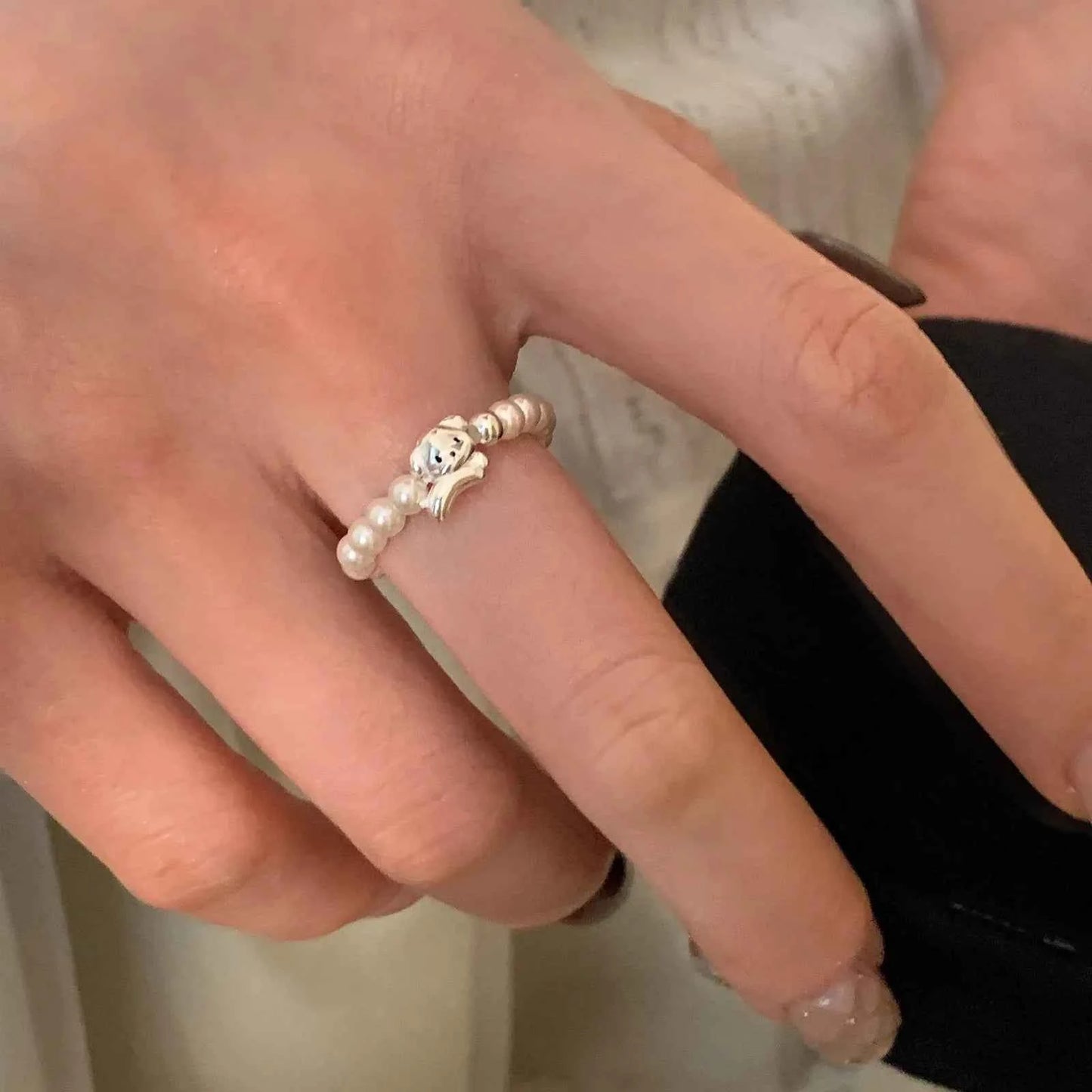 Elegant Sterling Silver Pearl Dog Ring