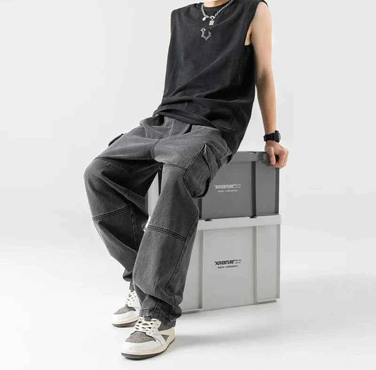 Retro Vintage Washed Water Workwear Baggy Jeans