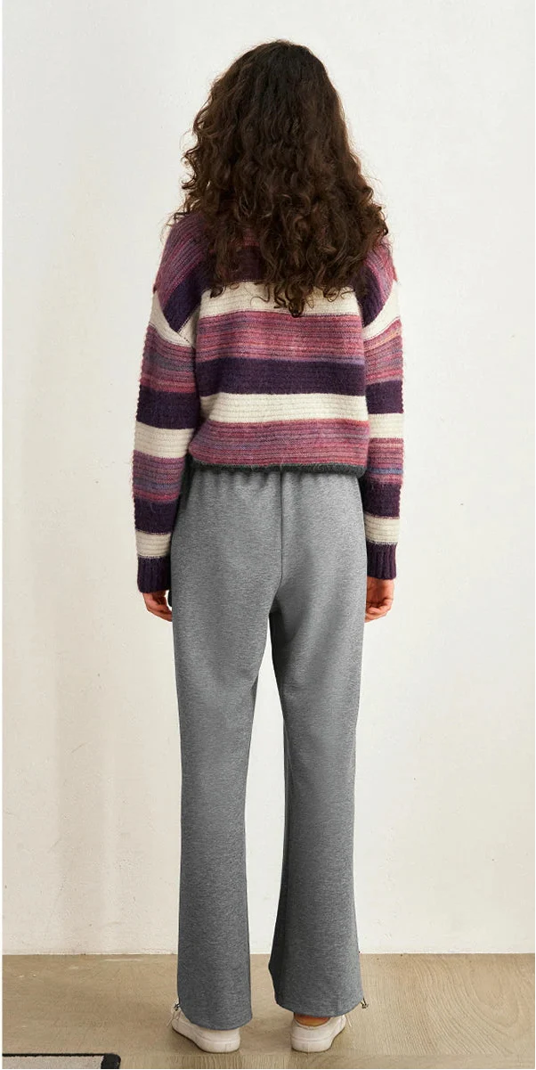 Women Chic O-Neck Striped Knit Sweater - Luxuryurbanwear