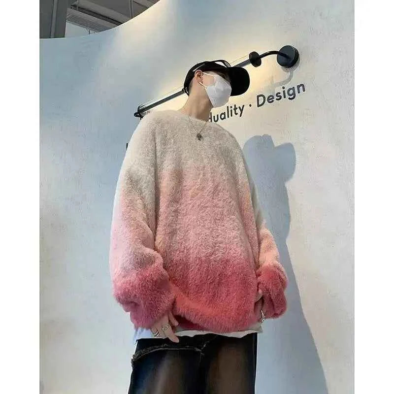 Streetwear Gradient Round Neck Warm Knitted Sweater