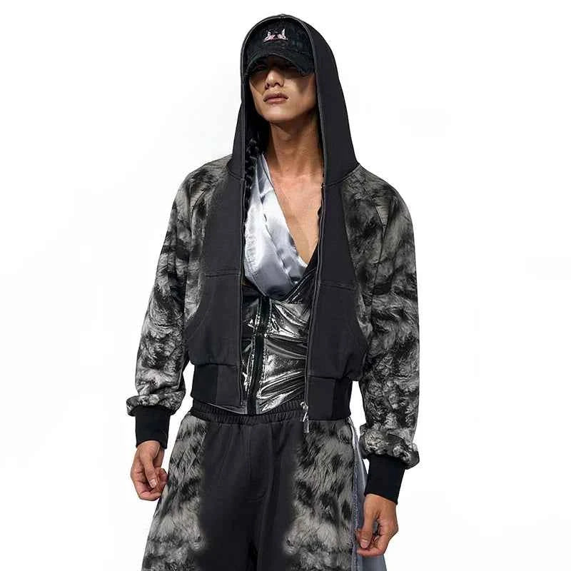 Leopard Streetwear Print Zip-Up Hoodied Sweatshirt