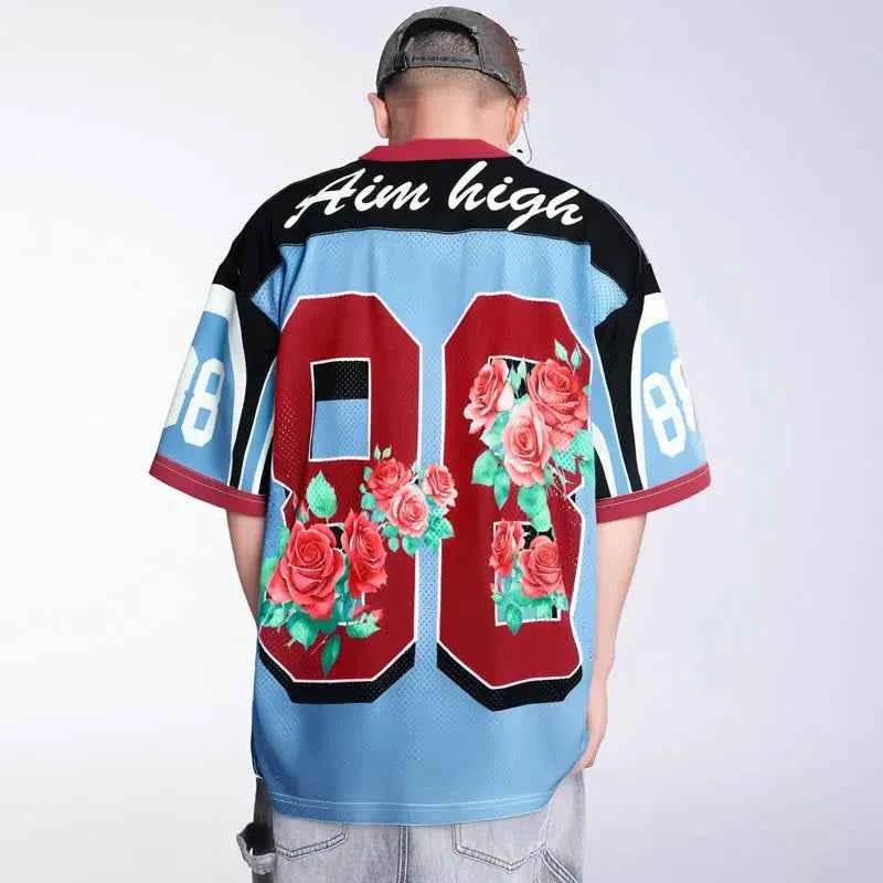 Insulated Mesh Oversized Floral Graphic Sport T-Shirt