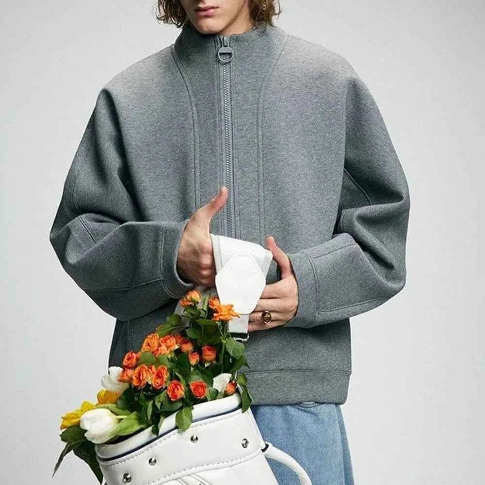 Solid Color Half Zipper Long Sleeved Sweatshirt