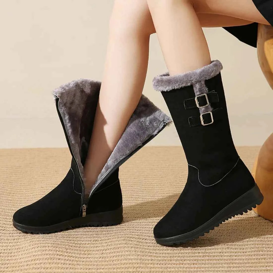 Classic Mid Calf Plush Snow Zipper Boot
