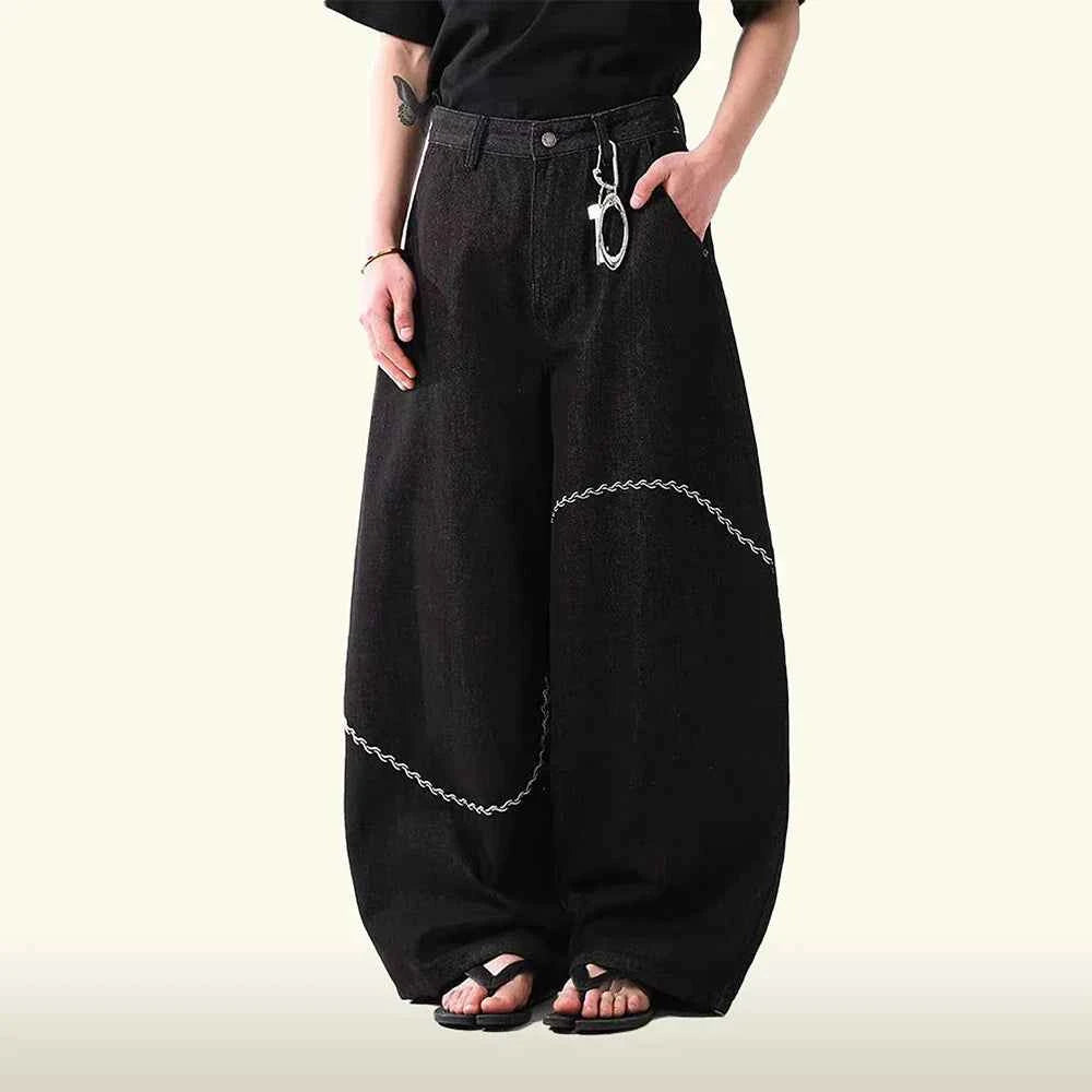 American Style Retro Loose Fit Embroidered Jeans
