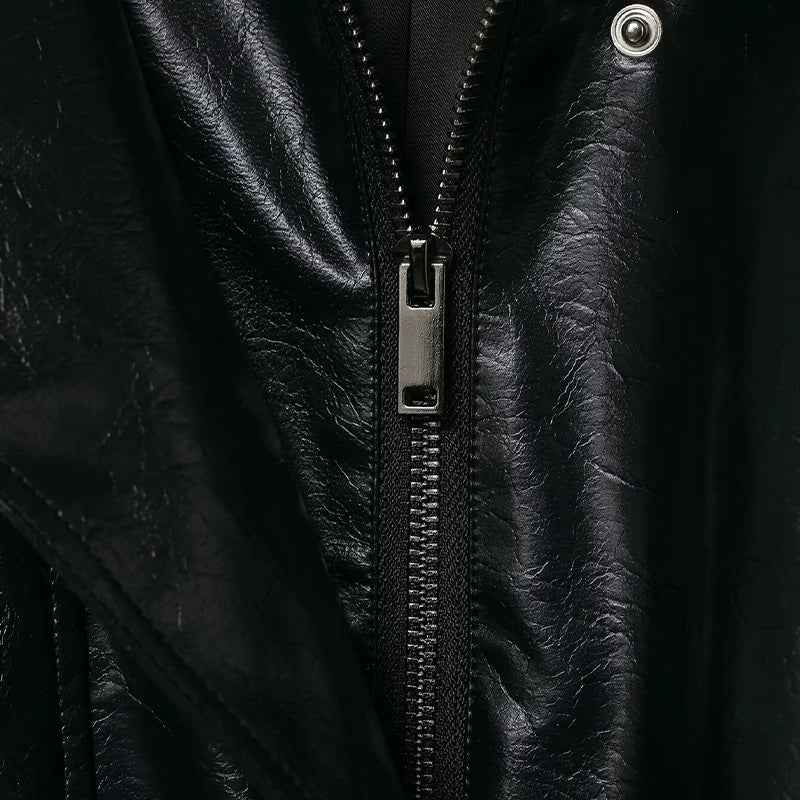 Vintage Gothic High Neck Zipper PU Leather Jacket
