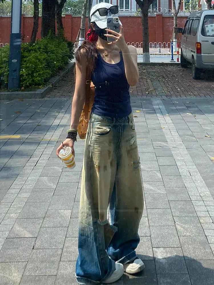 Vintage Sexy Ripped Wide Leg Jeans