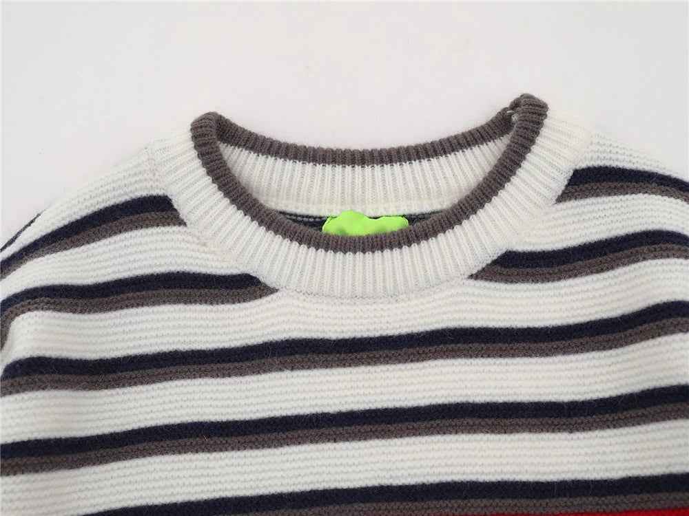 Versatile Colorful Striped Hip Hop Knit Casual Sweater