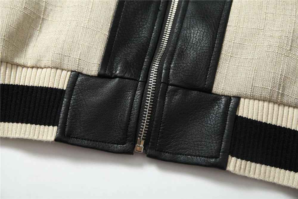 Streetwear High Street Patchwork Leather Varsity Jacket