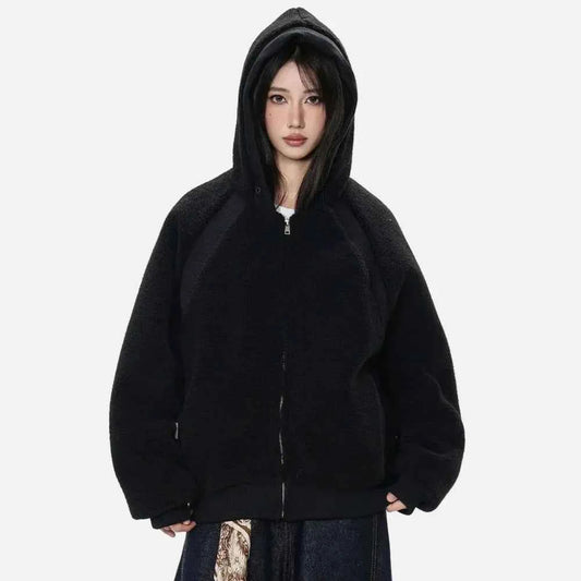 Soft Fleece Black Puffer Hooded Jacket