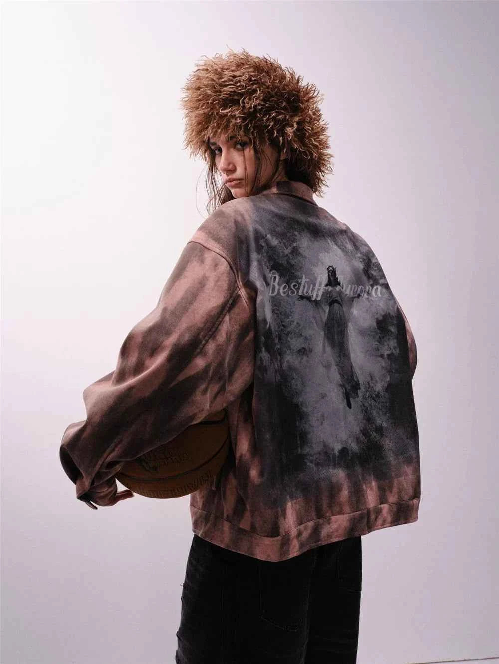 Y2K Unisex Colorful Retro Tie Dye Suede Denim Jacket
