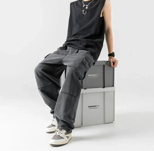 Durable Distressed Workwear Cargo Jeans - Luxuryurbanwear