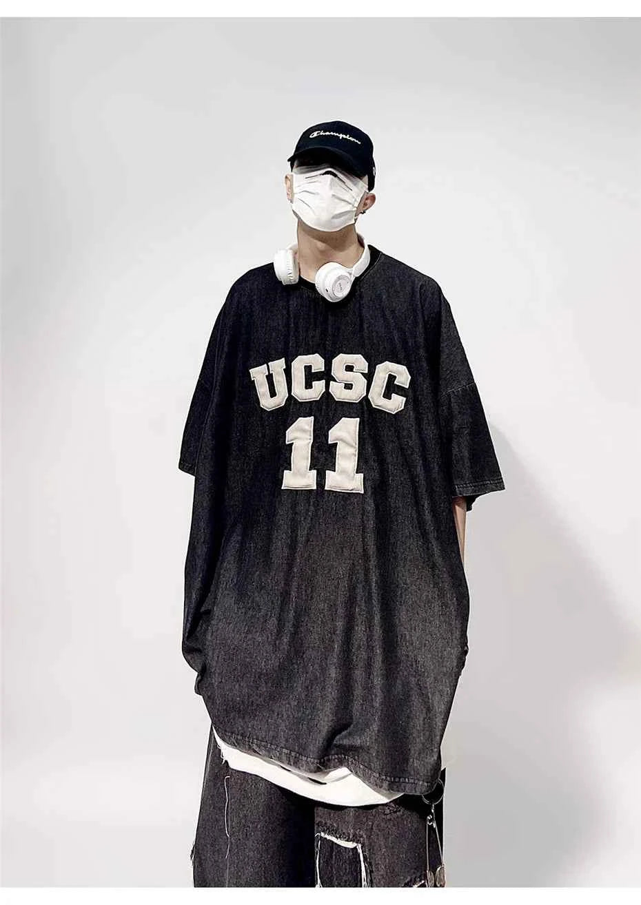 Vintage Embroidered Denim Hip Hop T-Shirt
