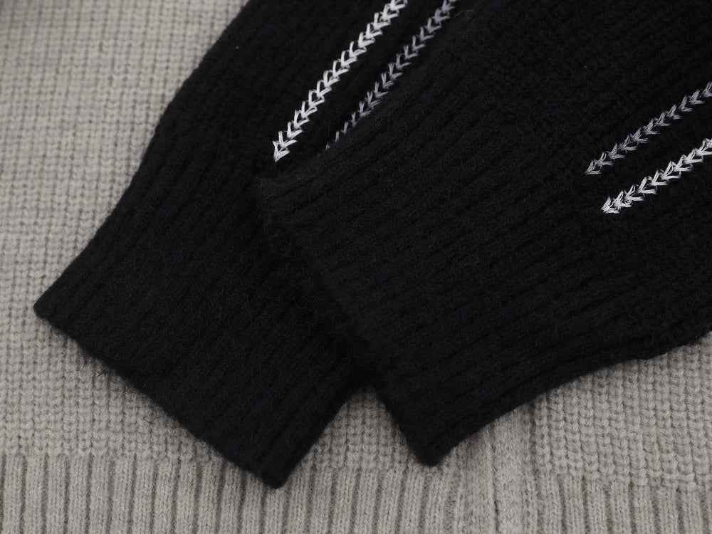 Contrast Paneled Letter Crew Neck Embroidered Cardigan
