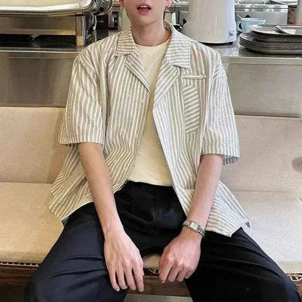 Y2K Retro Vertical Striped Short Sleeve Shirt