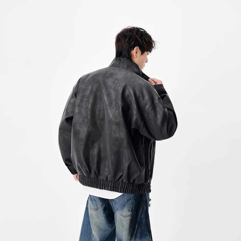 Elevated Stand Collar Faux Leather Jacket
