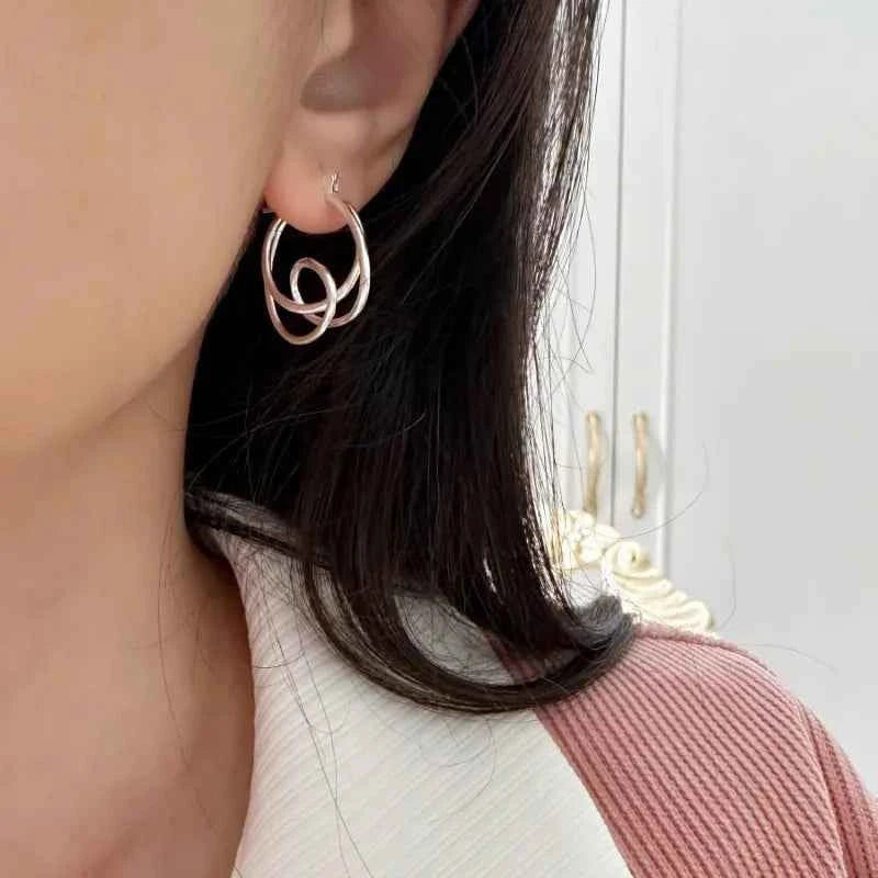 Geometric Irregular Line Sterling Silver Earrings