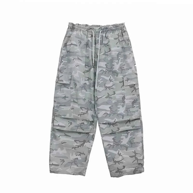Cold Gray Camouflage Parachute Pants