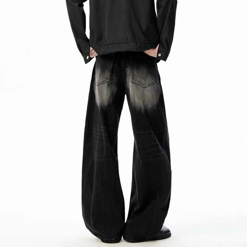 Durable Contrast Color Curved Knife Wide-Leg Jeans