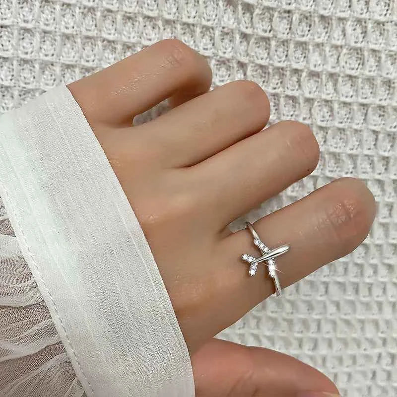 Women Cool Silver Crystal Aircraft Ring