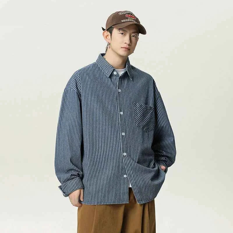 Stylish Oversized Blue Striped Denim Shirt