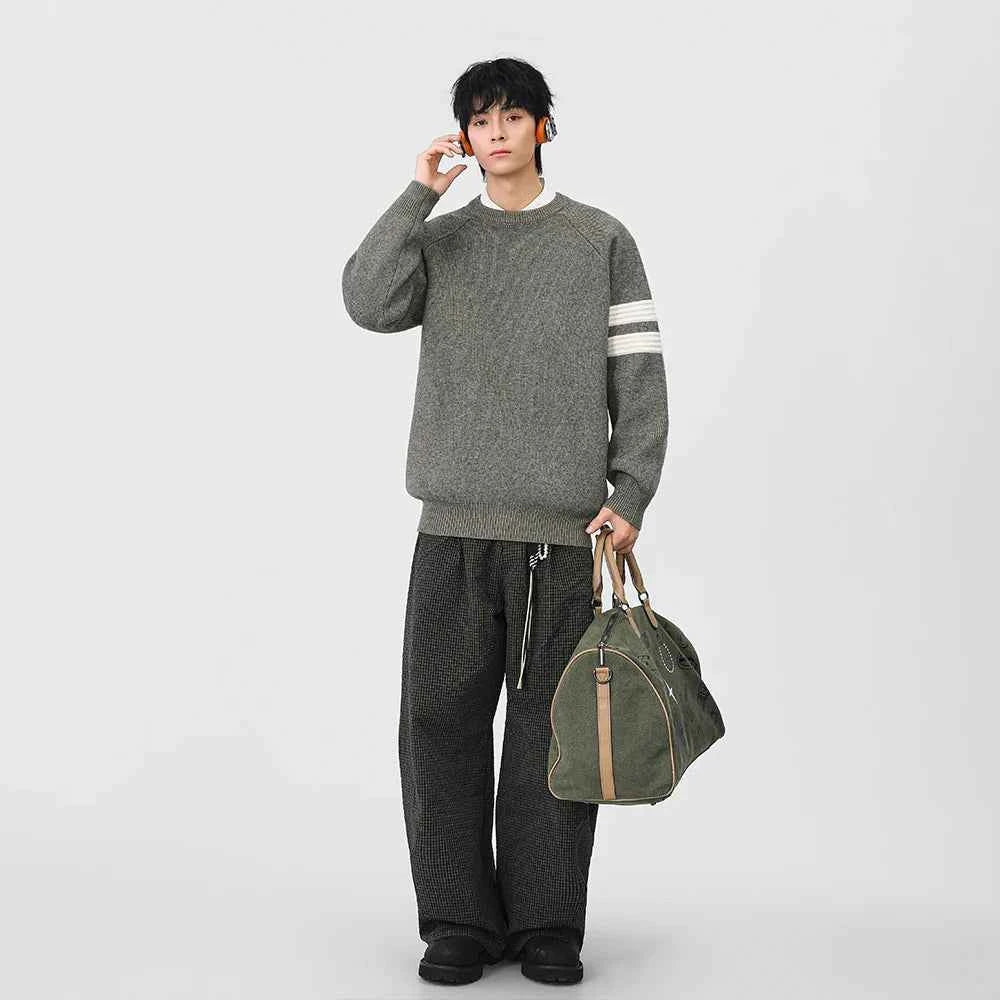 Striped Knit Crewneck Raglan Sleeve Sweater
