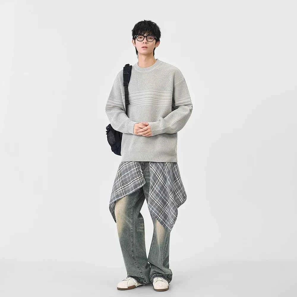 Cozy Textured Striped Crew Neck Sweater