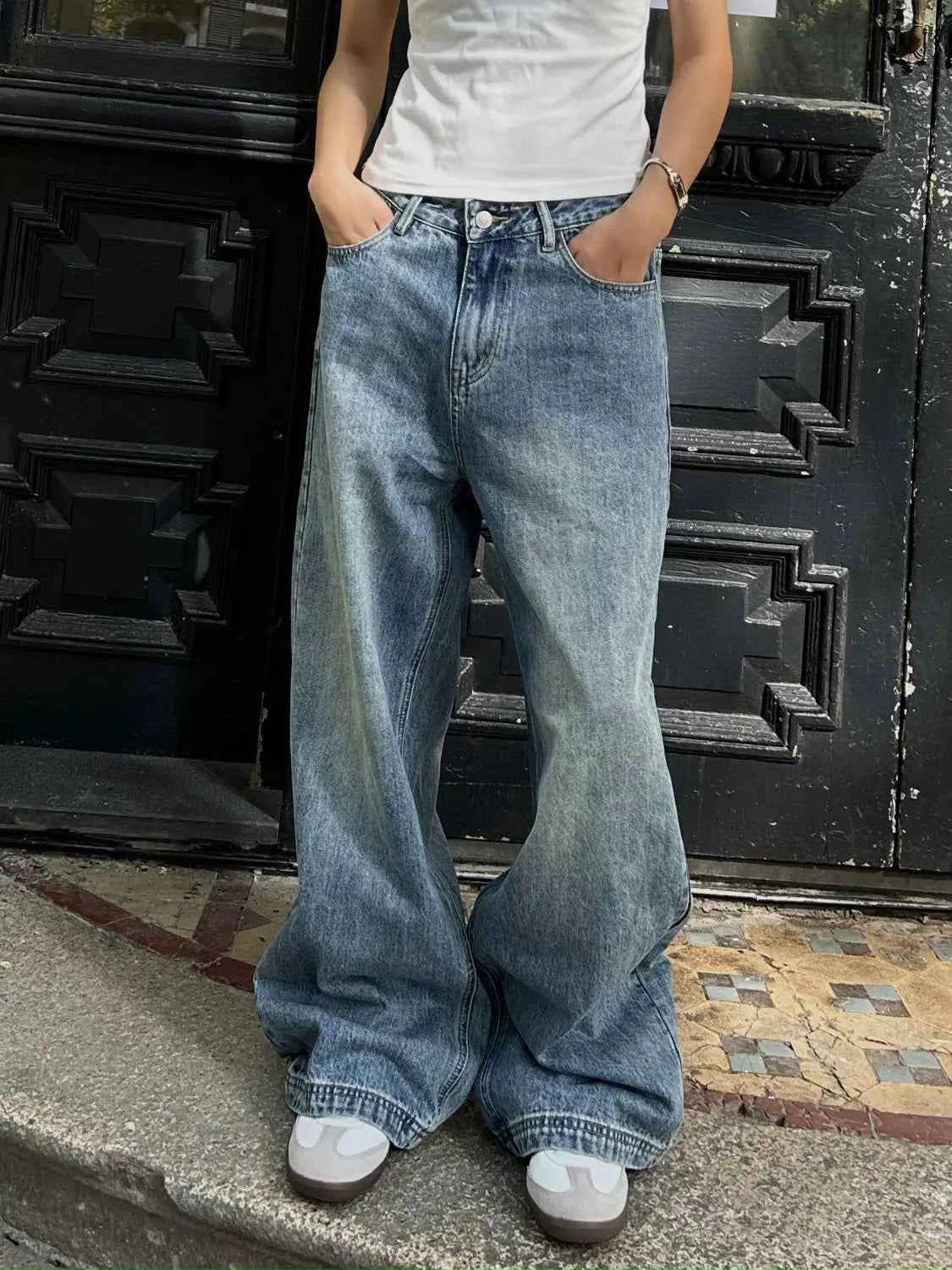 Vintage Washed Blue Wide Leg Jeans