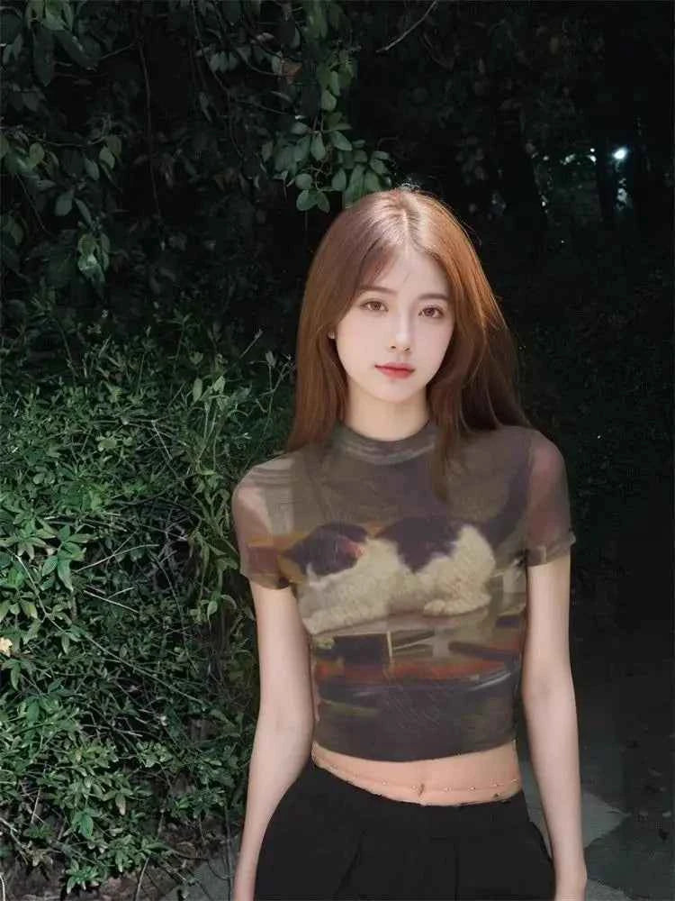Y2K Sexy Cartoon Cat Printed T-Shirt