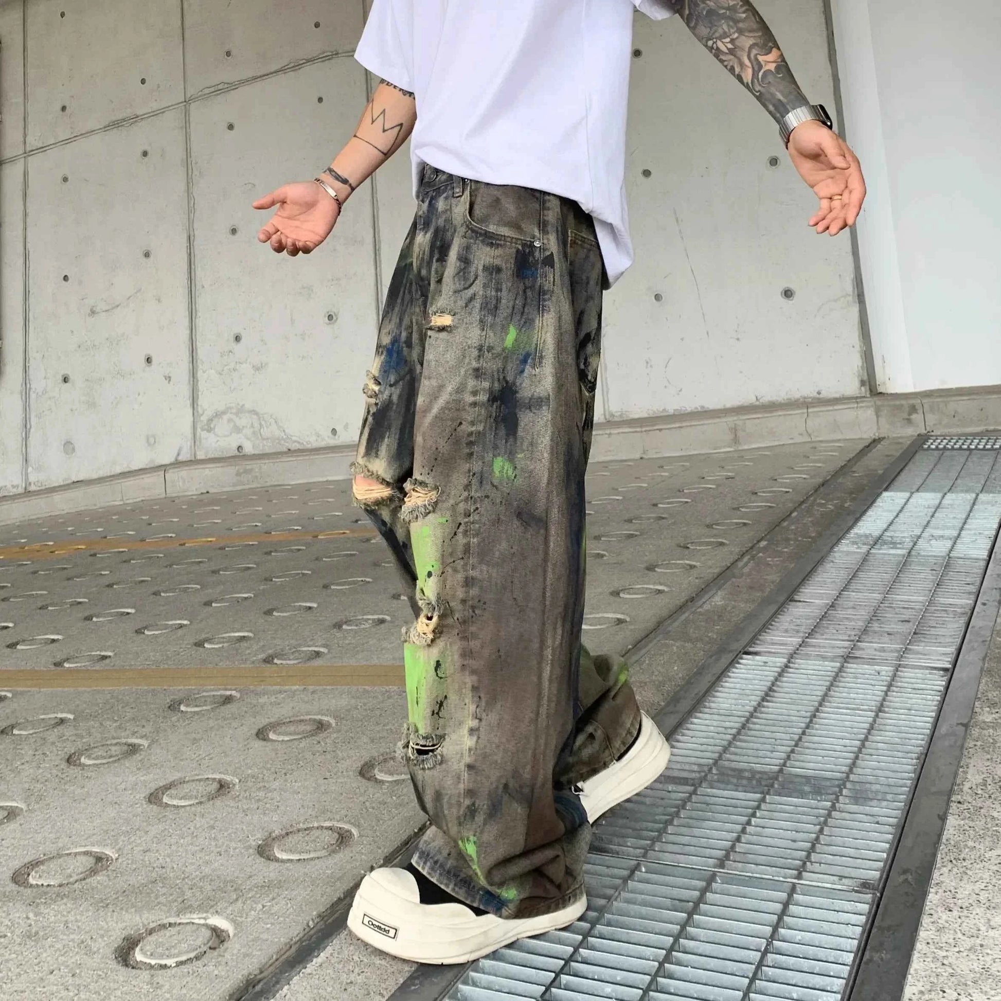 Streetwear High End Loose Straight Graffiti Jeans