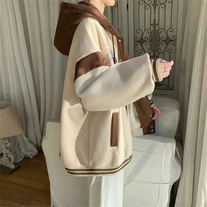 Y2K Stylish Patchwork Hooded Varsity Jacket