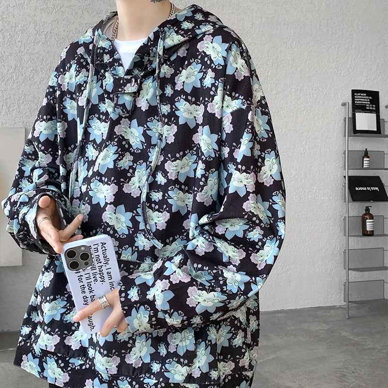 Cool Vintage Floral Printed Loose Hoodie
