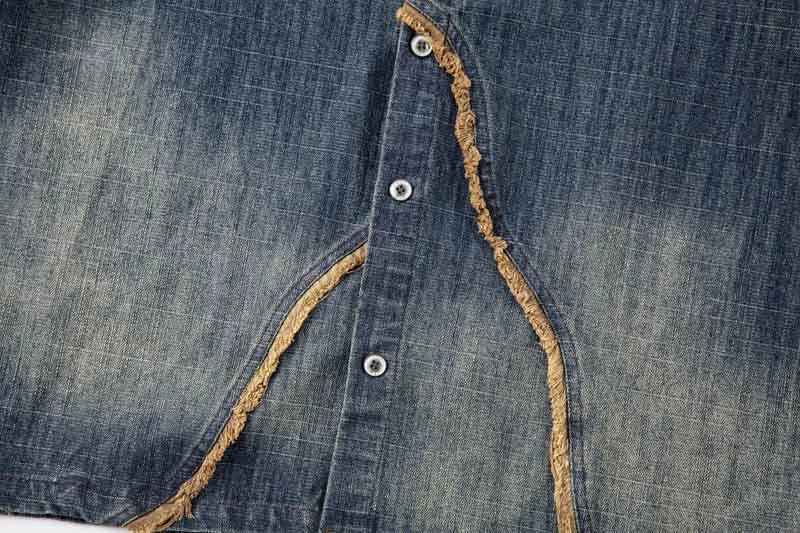 Y2K Washed Patchwork Denim Short Sleeve Shirt