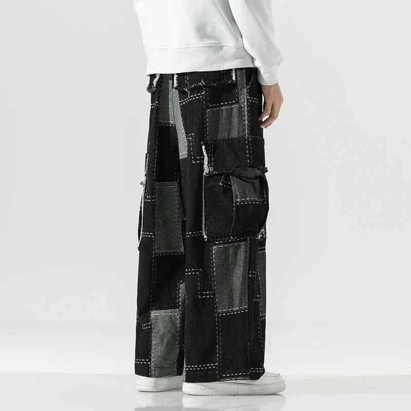 Streetwear Japanese Style Distressed Wide Leg Cargo Jeans