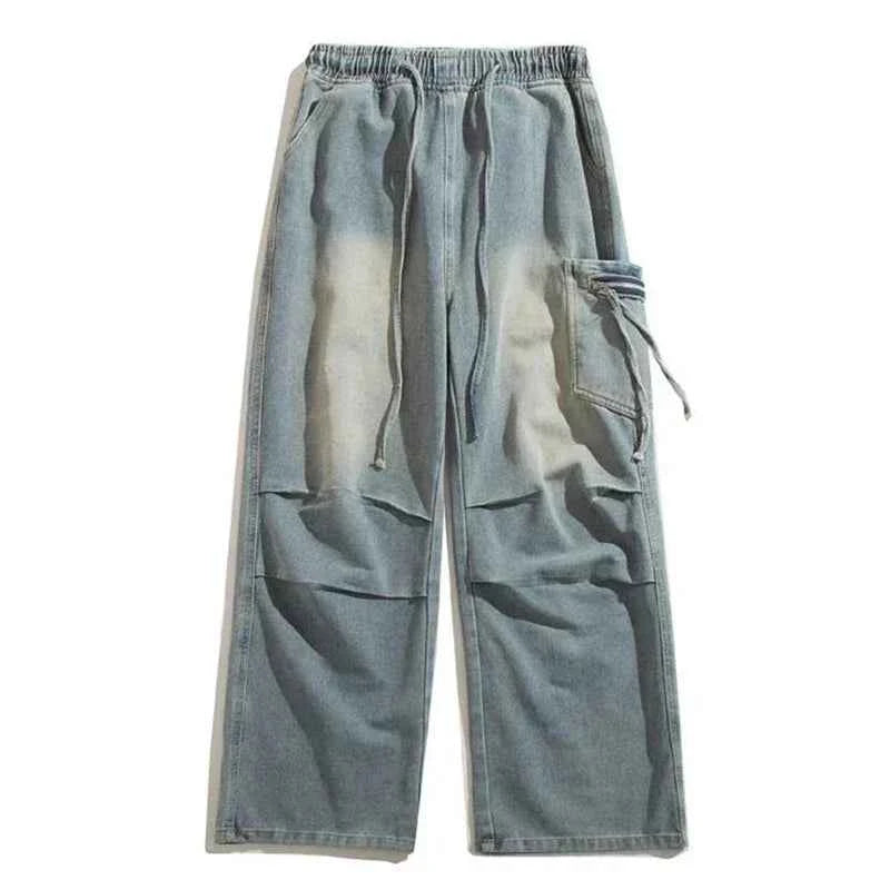 Streetwear Vintage Pleated Cargo Wide Leg Jeans