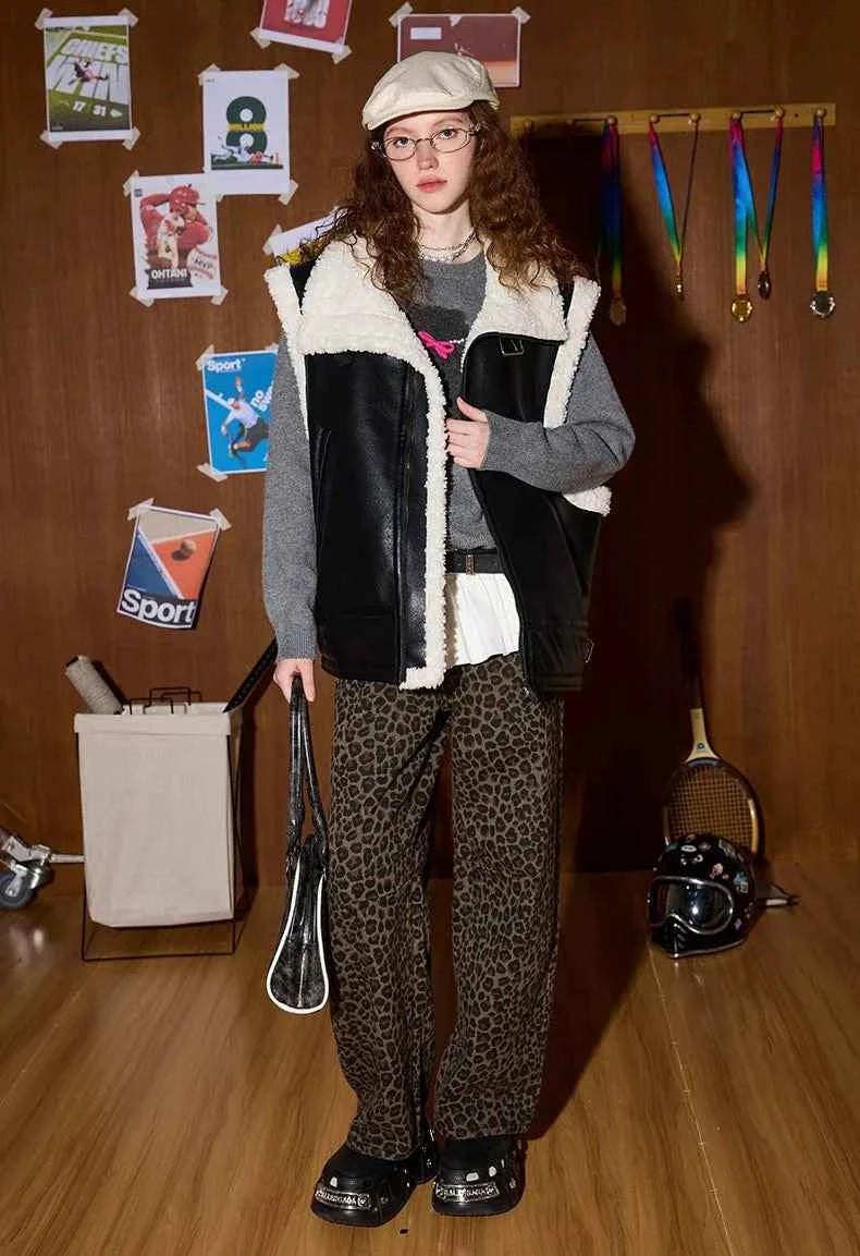 Y2K Leopard Print High Waist Slimming Jeans