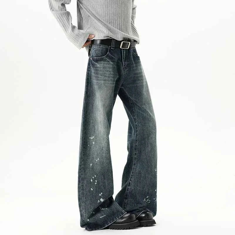 Streetwear Ink Splash Wide Leg Washed Denim Jeans