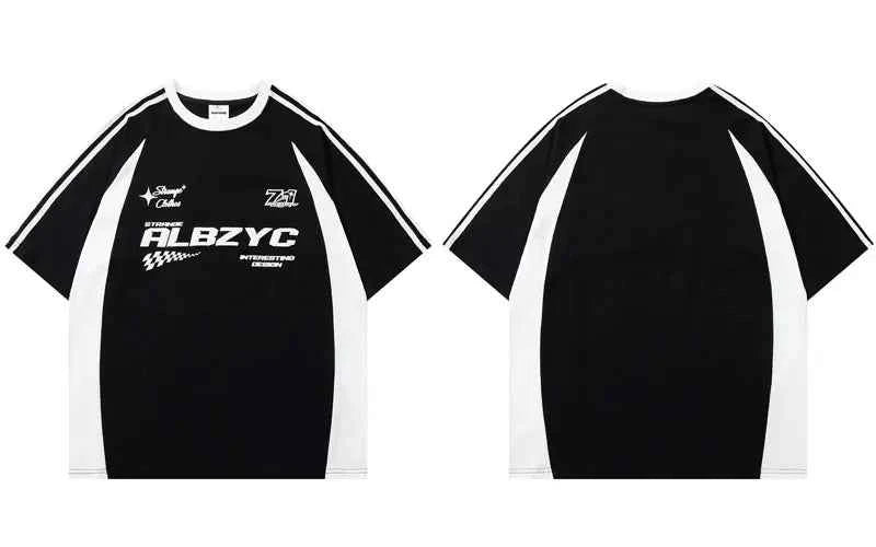 Y2K Graphic Patchwork Racing Cotton T-Shirt
