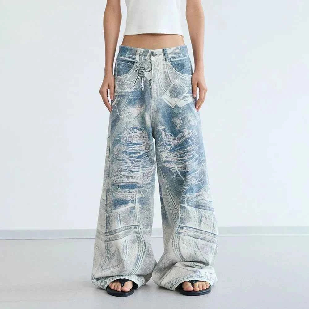 Men Retro Gradient Straight Denim Jeans