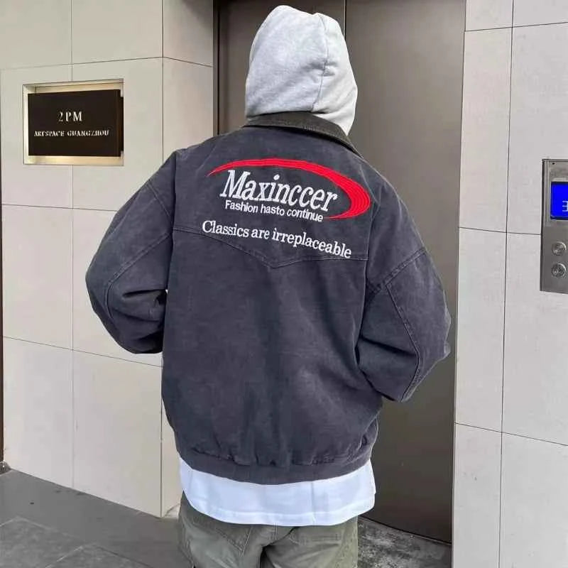 Premium Washed Embroidered Lapel Denim Jacket