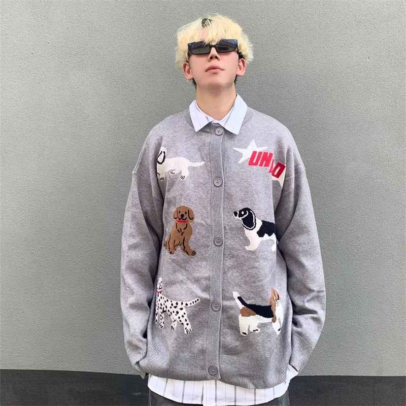 Y2K Cute Cartoon Dog Knitwear Cardigan