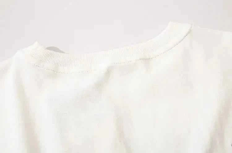 Hot Drilled Letter Print O-Neck Collar T-Shirt