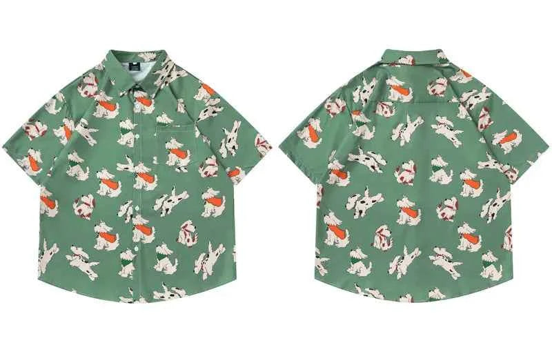 Streetwear Vibrant Cartoon Dog Cute Beach Shirt
